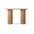 Wooden table with fluted cylindrical legs on a white background