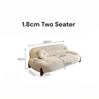Measurement chart of a 1.8cm two-seater sofa with dimensions labeled.