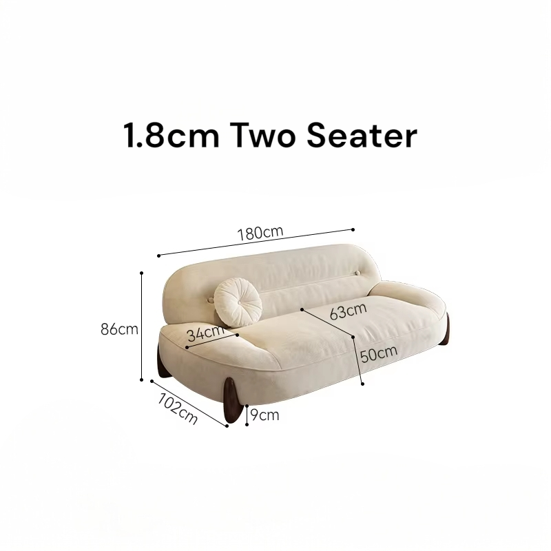 Measurement chart of a 1.8cm two-seater sofa with dimensions labeled.