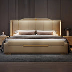 Luxury King Size Leather Storage Bed – Modern Solid Wood Frame