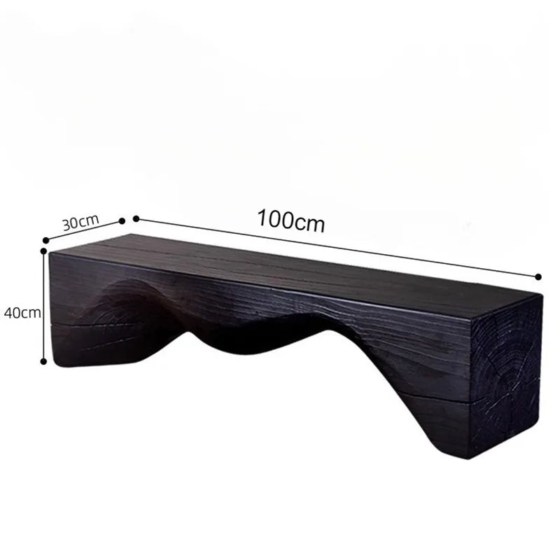 Black wooden bench with measurements on a white background