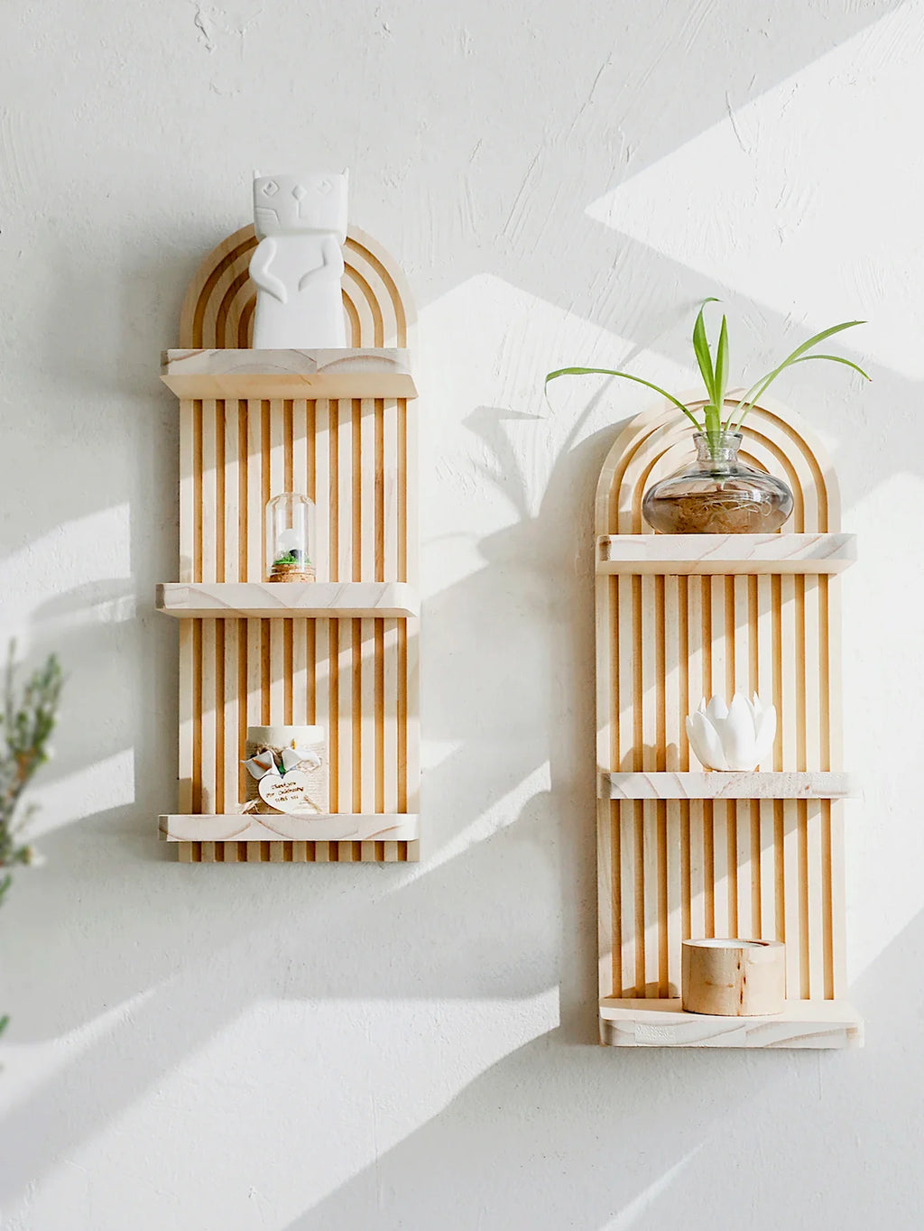 Boho Arch Wooden Wall Shelf – 3-Tier Floating Shelf for Home Decor