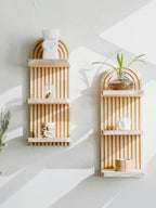 Boho Arch Wooden Wall Shelf – 3-Tier Floating Shelf for Home Decor