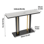 Console table with dimensions labeled on a white background