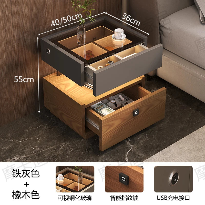 X Fingerprint Lock USB Induction Lamp Nightstands Room Storage Drawers Bedsides Table Luxury Side Mesa De Noche Bedroom Furnitur