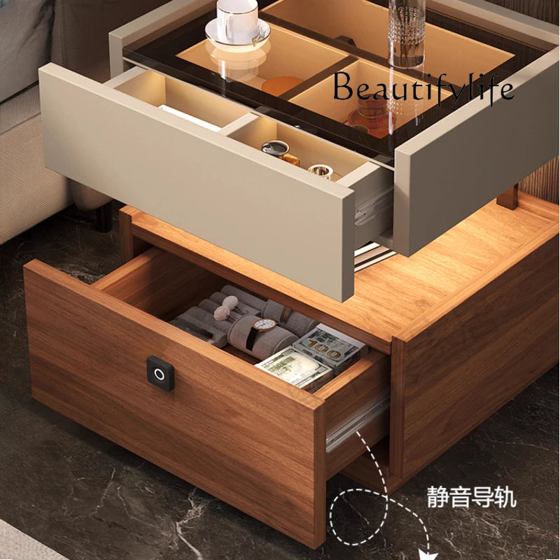 X Fingerprint Lock USB Induction Lamp Nightstands Room Storage Drawers Bedsides Table Luxury Side Mesa De Noche Bedroom Furnitur