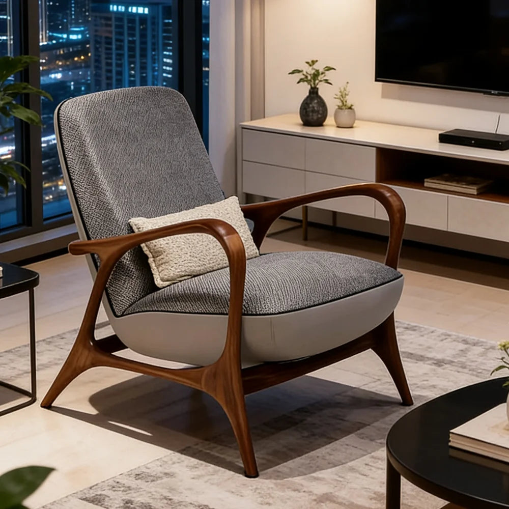 Modern Gray Upholstered Wood Accent Lounge Chair