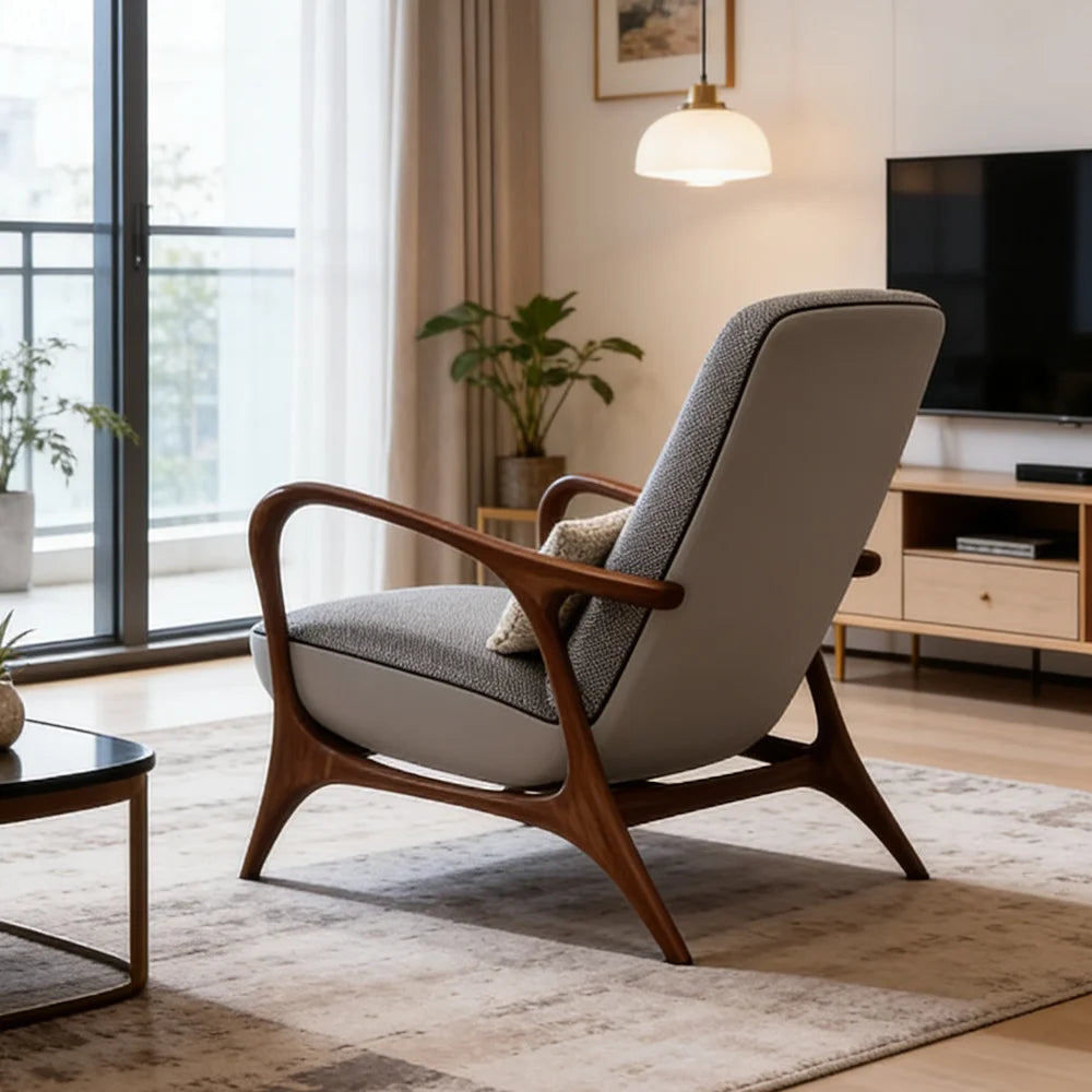 Modern Gray Upholstered Wood Accent Lounge Chair
