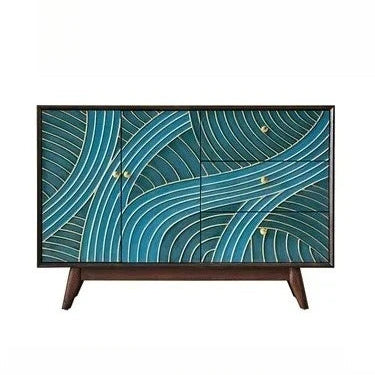 Television with a decorative blue screen on a white background