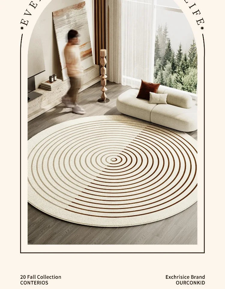 Japanese Style Living Room Decoration Striped Carpet Home Round Anti-slip Mat Thick Washable Lounge Rug Simple Rugs for Bedroom