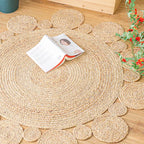 Woven Rugs Carpets for Living Room Bedroom Decor Pure Plants Round Carpets Home Decoration Floor Mats Retro Hollow Design