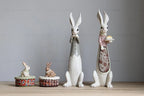 Country Rabbit Couple Ornaments – Hand-Painted Resin Figures
