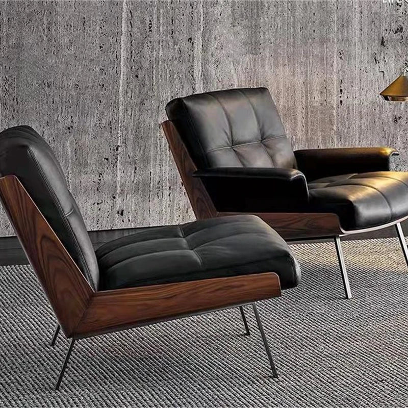 Single leather sofa chair design high-grade backrest bedroom balcony living room leisure chair