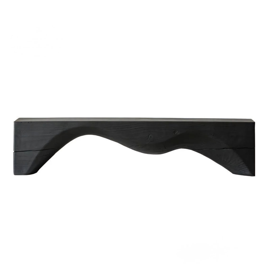 Black wooden shelf on a white background