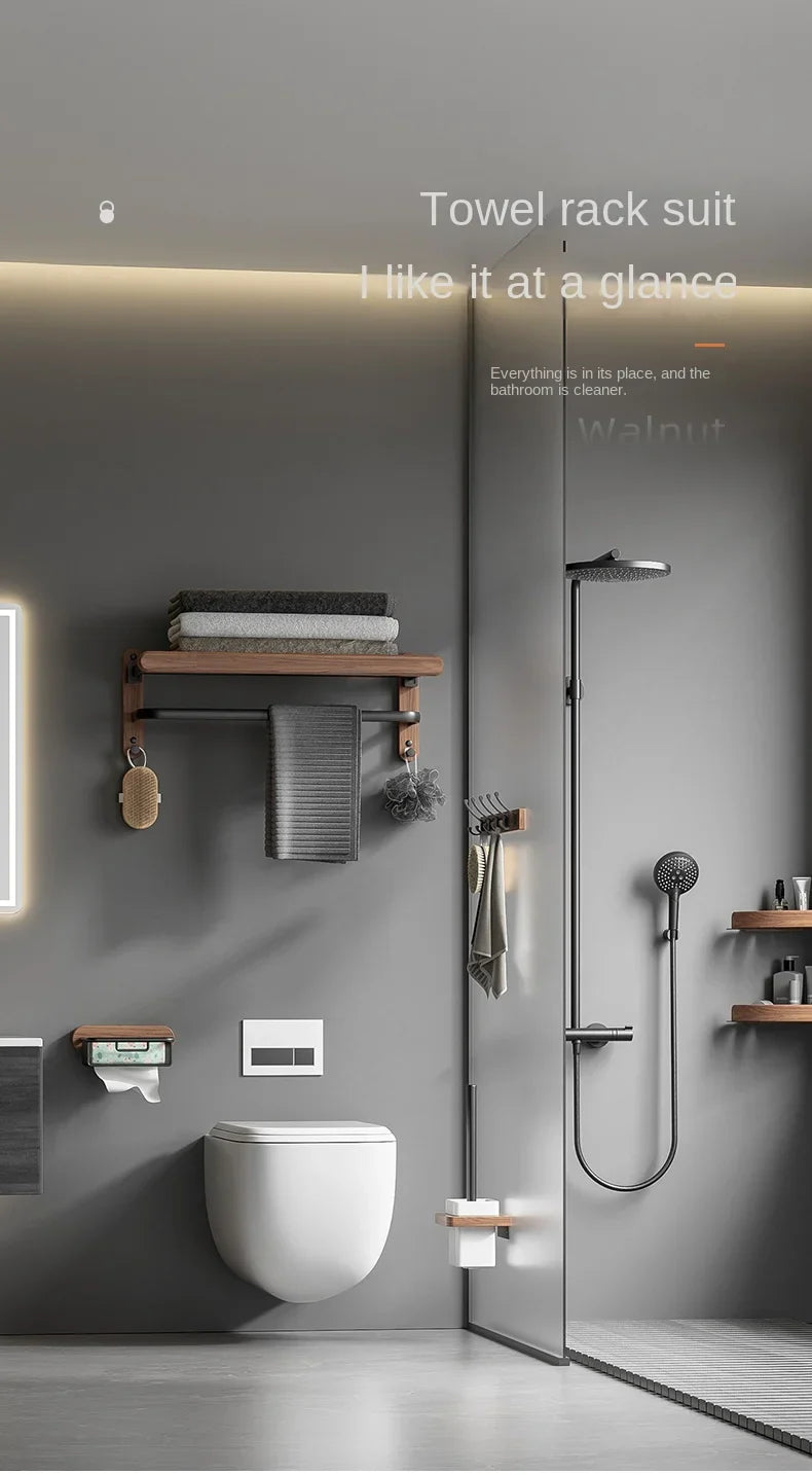 Modern Wooden Bathroom Wall Storage Rack