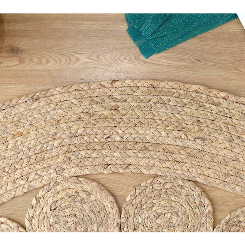 Woven Rugs Carpets for Living Room Bedroom Decor Pure Plants Round Carpets Home Decoration Floor Mats Retro Hollow Design