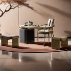 Italian Luxury Dressing Chair | Modern Microfiber Leather Vanity Stool with Brushed Stainless Steel Frame