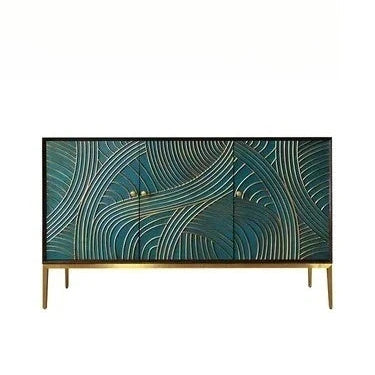 Decorative cabinet with wavy pattern on a white background
