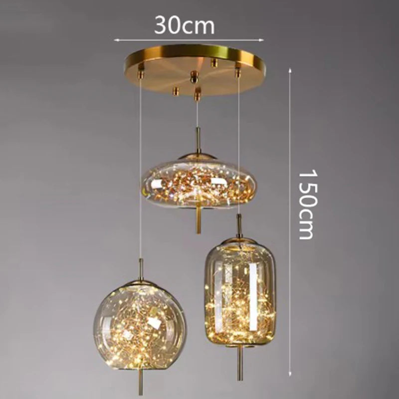 Modern Starry Sky Glass LED Pendant Light – Luxury Hanging Ceiling Lamp