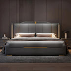Luxury King Size Leather Storage Bed – Modern Solid Wood Frame