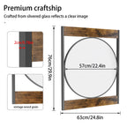 63x76CM Industrial Metal Wood Frame Wall Mounted Mirror Bathroom Living Room Decorative Mirror