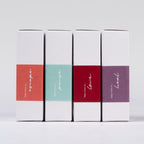 Four white boxes with colorful labels on a light gray background