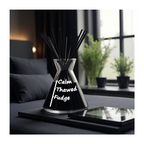Diffuser with 'Calm Thawed Fudge' text in a modern living room setting