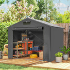 Outsunny 8 x 6 ft Outdoor Garden Storage Shed, Waterproof Bike Tent with Roll-Up Zipper Door, Dark Grey