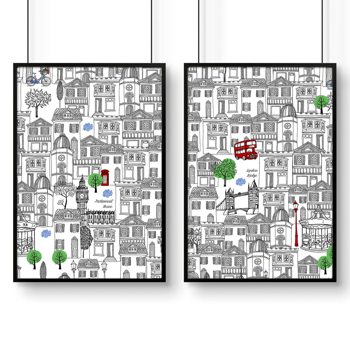 Wall art London | Set of 2 framed travel posters
