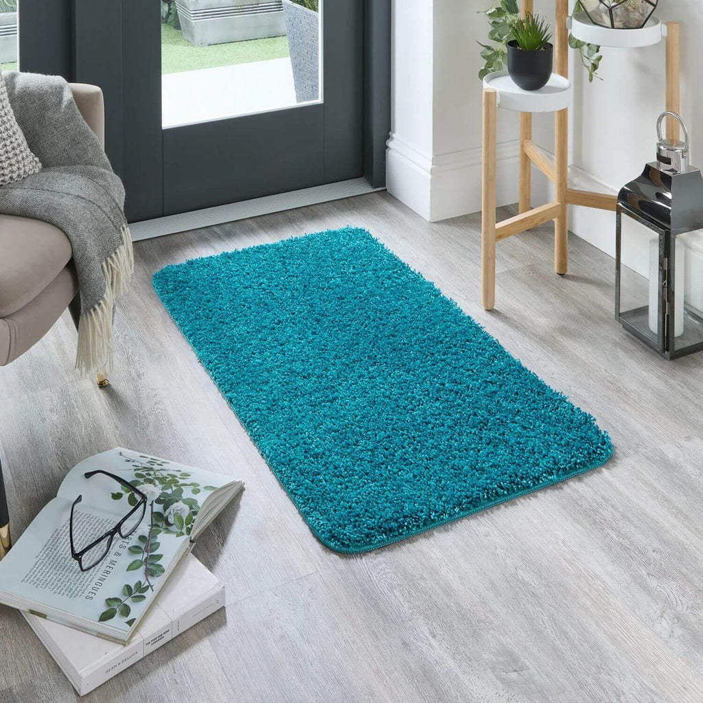 Washable Teal Shaggy Rug