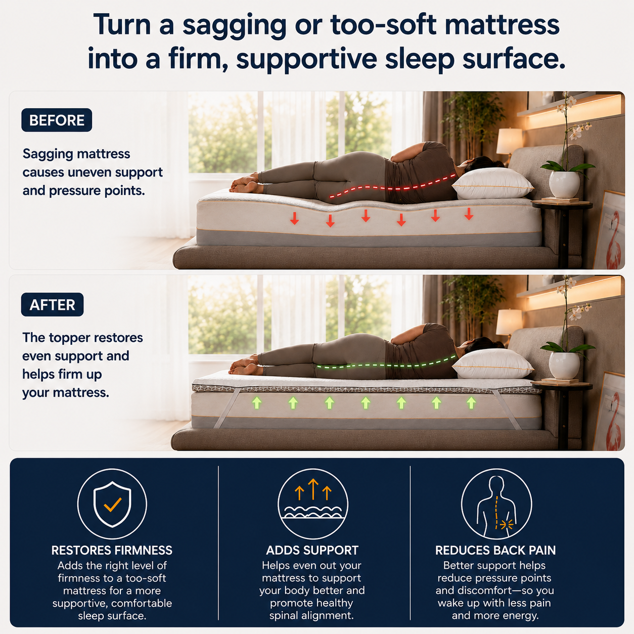 Brightr® Titan Deluxe Mattress Topper | Best Extra Firm & Maximum Support | 8 cm Reversible | Designed for Soft & Sagging Mattresses