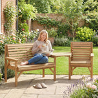 Outsunny Wooden Garden Furniture Set , 1 Chair, 1 Bench and Detachable Table, Natural Wood Finish