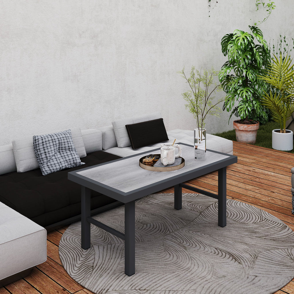 Outsunny Garden Coffee Table with SPC Woodgrain Tabletop