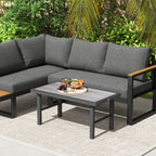 Outsunny Garden Coffee Table with SPC Woodgrain Tabletop