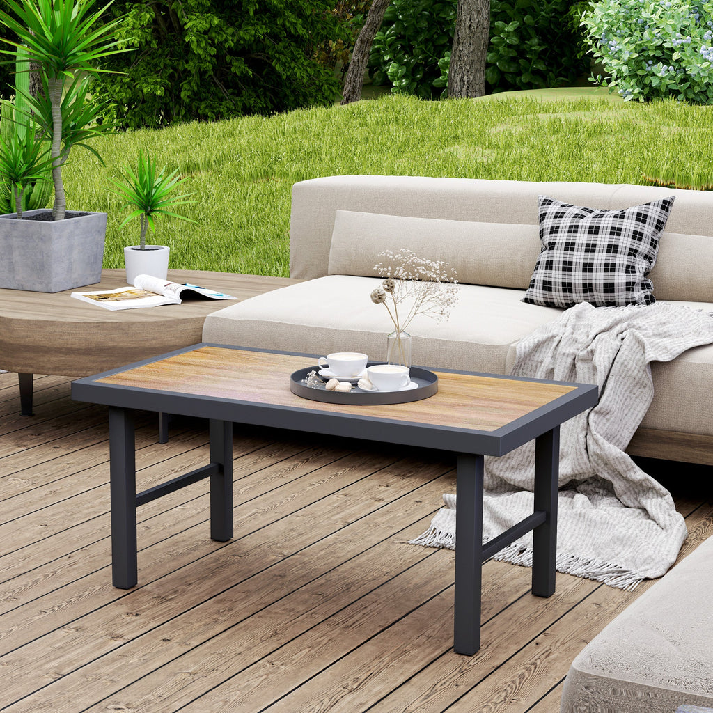 Outsunny Garden Coffee Table with SPC Woodgrain Tabletop