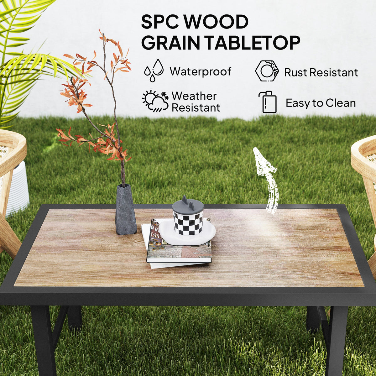 Outsunny Garden Coffee Table with SPC Woodgrain Tabletop