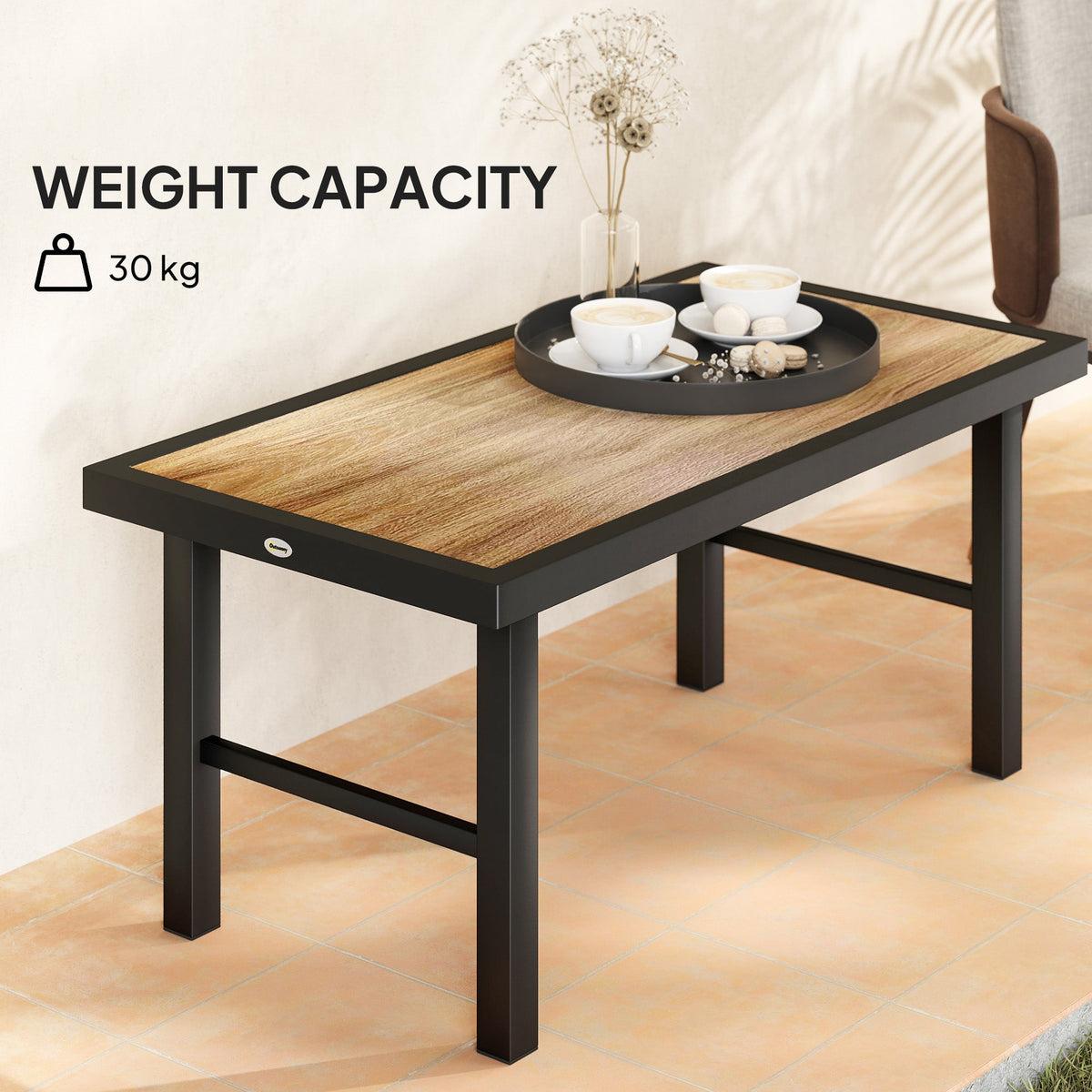 Outsunny Garden Coffee Table with SPC Woodgrain Tabletop