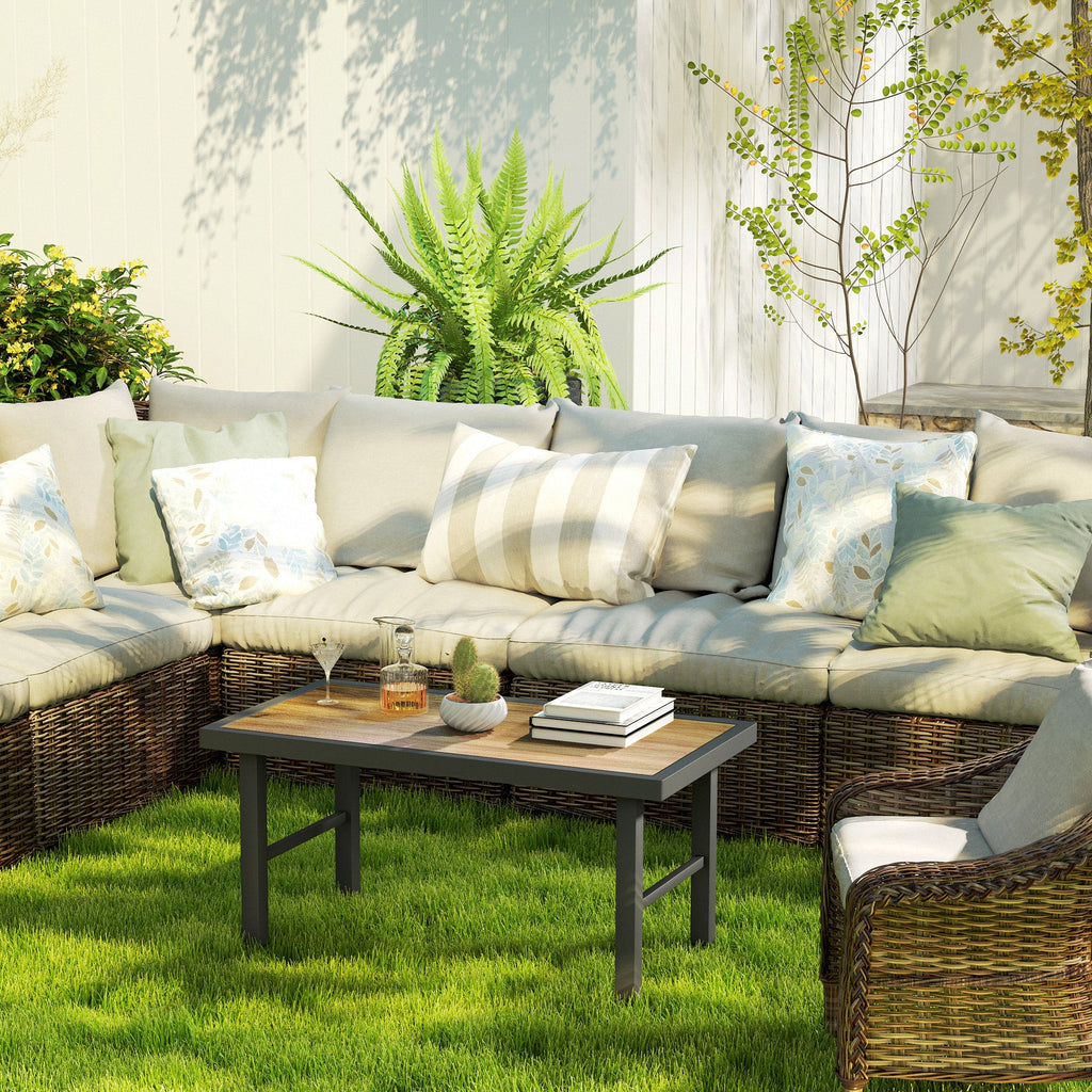 Outsunny Garden Coffee Table with SPC Woodgrain Tabletop