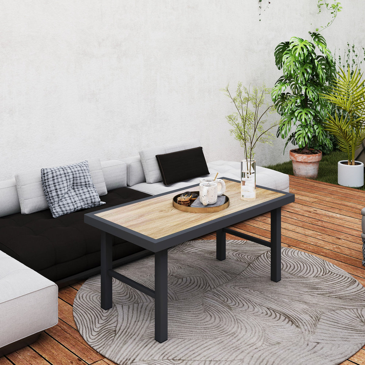 Outsunny Garden Coffee Table with SPC Woodgrain Tabletop