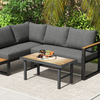Outsunny Garden Coffee Table with SPC Woodgrain Tabletop