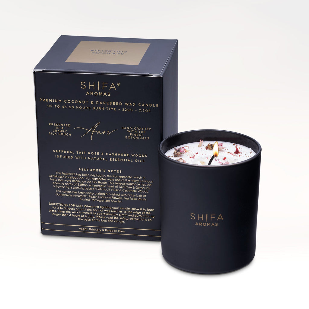 Shifa Aromas candle with packaging on a white background