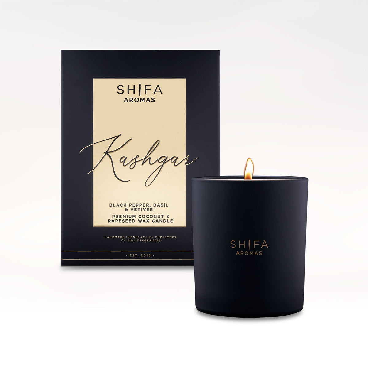 Shifa Aromas candle and packaging on a white background