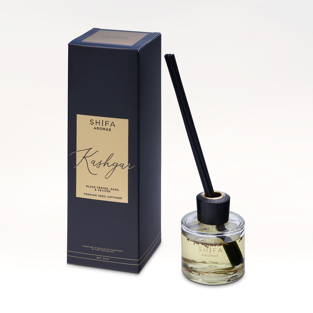 SHIFA Kashgar diffuser bottle and packaging on a white background