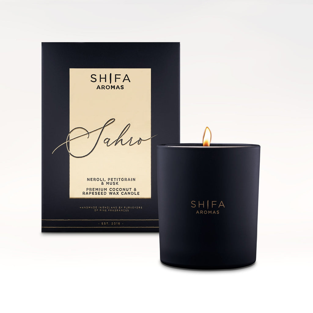 Shifa Aromas candle and packaging on a white background