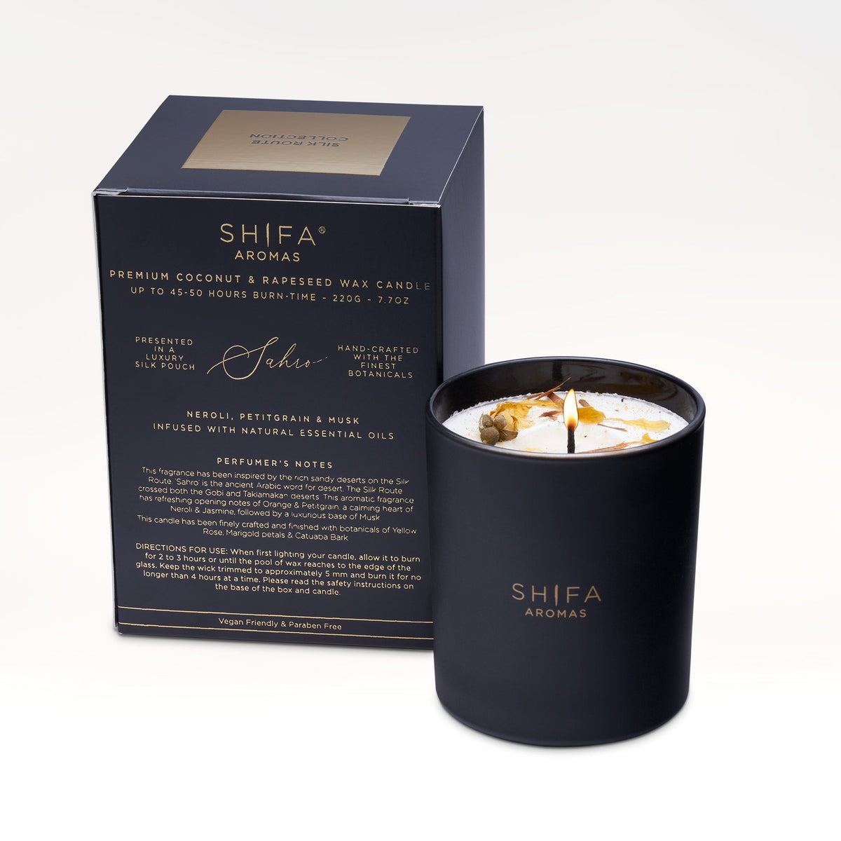 Shifa Aromas candle and packaging on a white background
