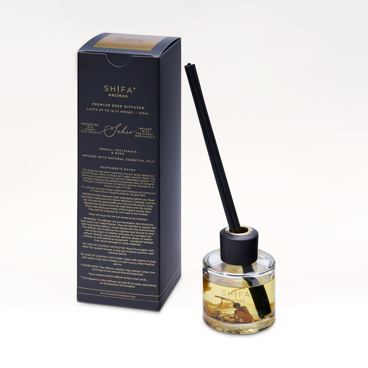 Shifa diffuser bottle with packaging on a white background