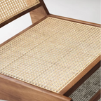 Wooden step with woven mat on a white background