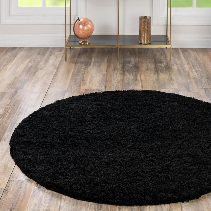 Washable Black Shaggy Rug