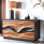 Wooden sideboard with wavy design in a modern interior setting