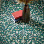Eco-Washable Green Rug Medallion Design